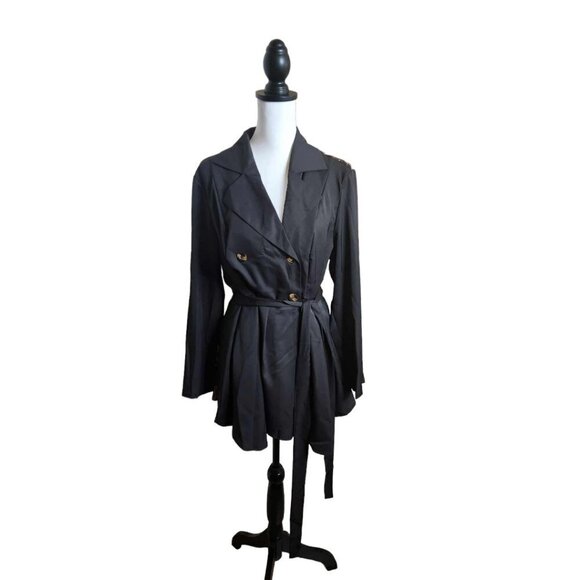 SHEIN Jackets & Blazers - Black Leopard Back Light Weight Jacket With Buttons and Waist Tie Size 0XL